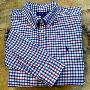 Polo by Ralph‎ Lauren Boy’s XL (18-20) Navy/Red Plaid Long Sleeve Button Down